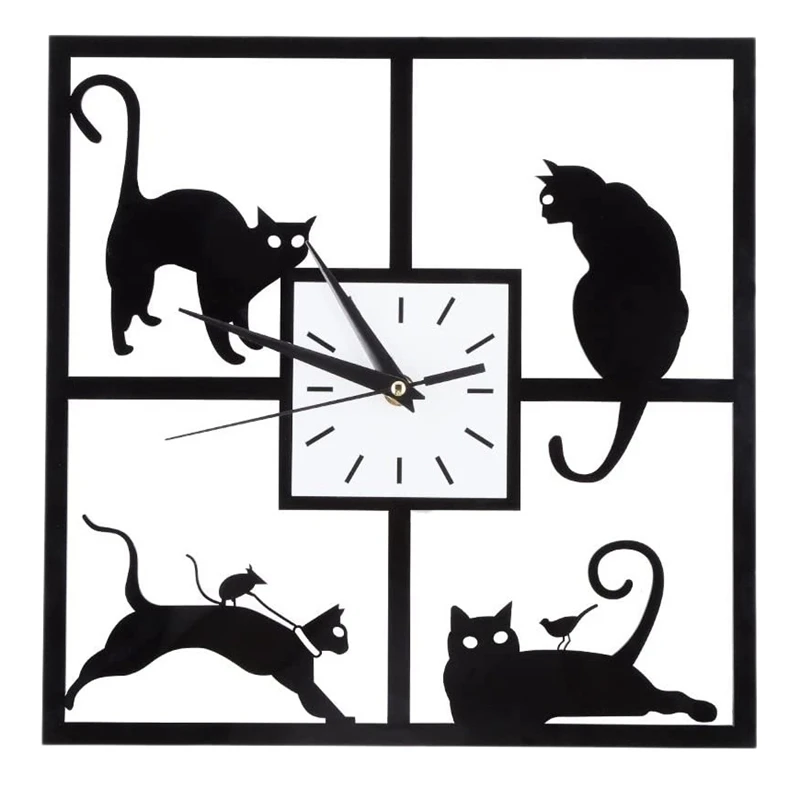 ABYN-Modern 3D Digital Wall Clock Cat Mirror Not Ticking Tiché batérie hodinky pre domácu obývačku
