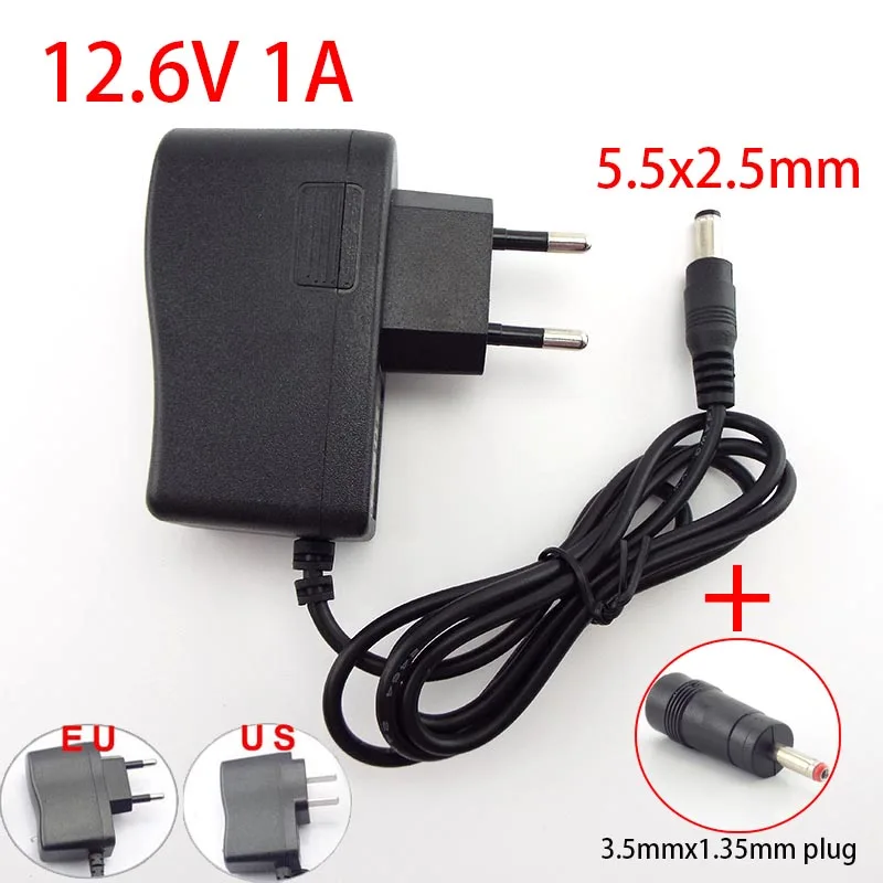 AC 100-240V DC 12,6V 1A 1000ma Adaptér napájací zdroj 5,5 x 2,5 mm 3,5 mm AC nabíjačku adaptér pre LI-Ion 18650 batéria