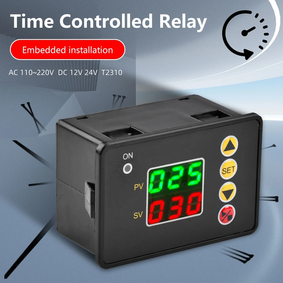 AC 110 ~ 220V DC 12V 24V Tri špecifikácie T2310 mikropočítačého inteligentného oneskorenia RELICE RELEGET RELE RELEFE