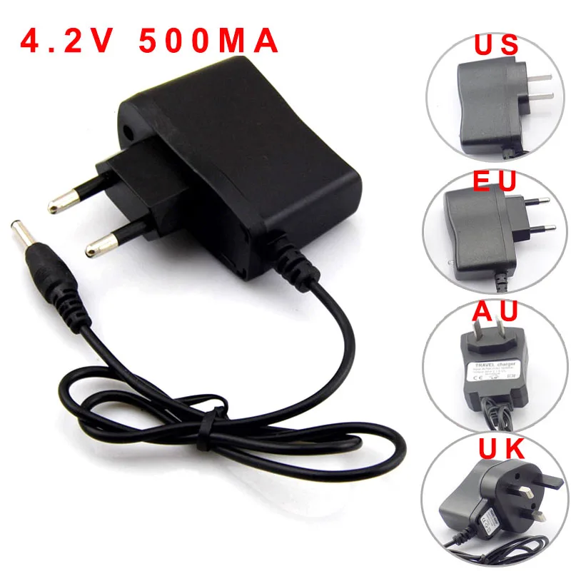 AC 110V 220V až DC 4,2V 0,5A 500 Ma napájací adaptér 3,5 mm*1,35 mm pre 3,7 V 4.2V LI-ION 18650 Nabíjateľná batéria US EU UK AU