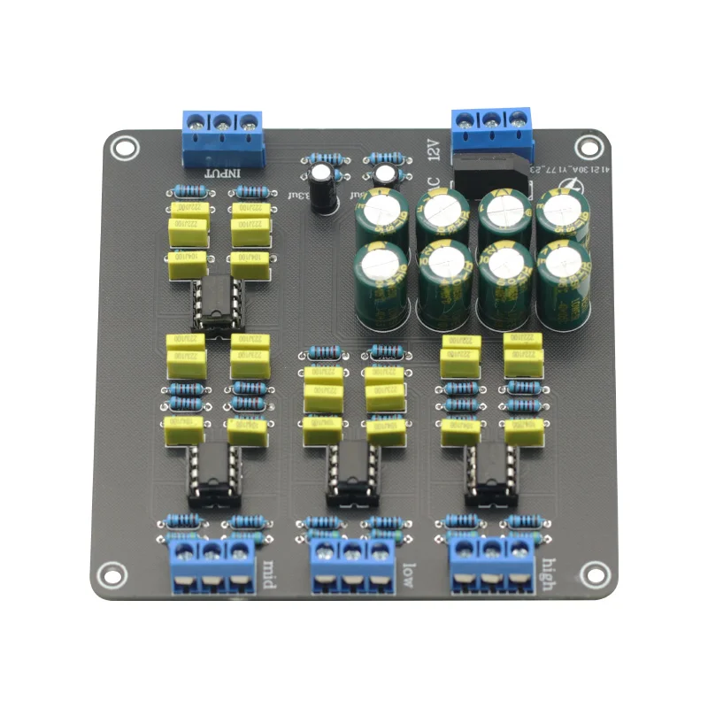 AC 12V NE5532 Dual-kanál 2.0 Stereo High/Mid/Bass 3-Way Reproduktor Elektronický crossoverový filter 328 Hz-3288Hz