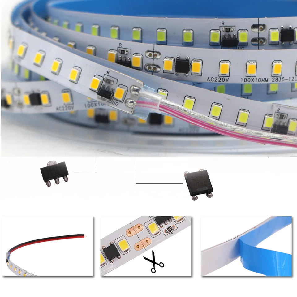 AC 220V 230V 240V 5M 10M 20M 2835 LED pásik LIGHT IC Flexibilný SMD 2835 LED dióda Ribbon páskové lampa lampa pre domáci dekor