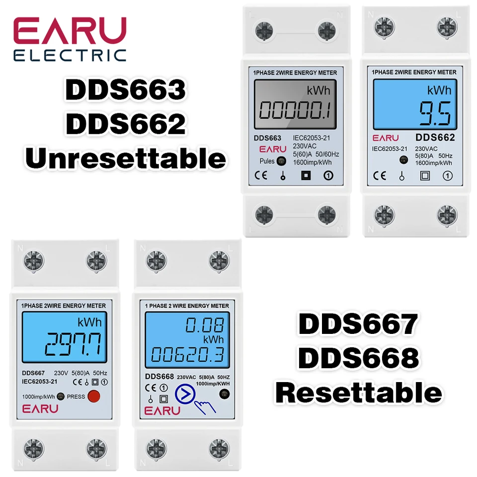 AC 230V 50/60Hz 60/80A Jednofázový LCD Digitálny displej Wattmeter Spotreba energie Energia DIN Rail Elektrický meter kwh podsvietenia