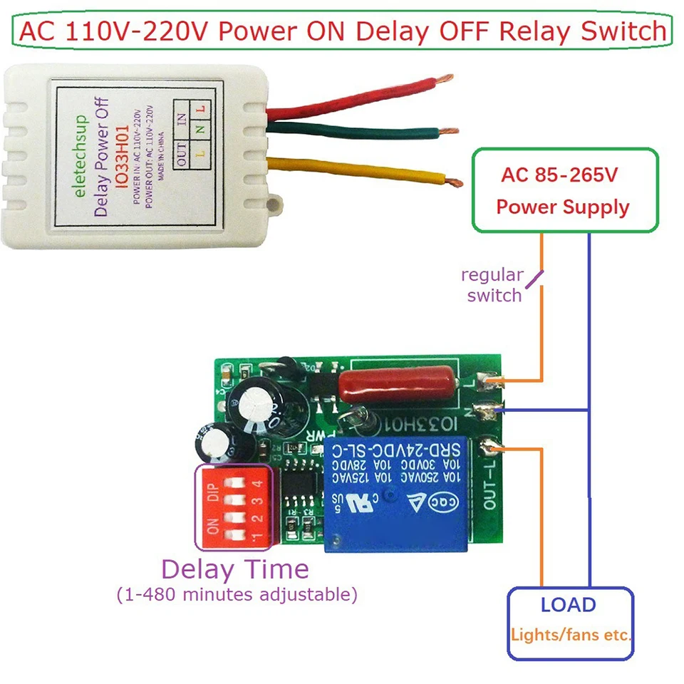 AC110-220V 7A Časový časovač časovací prepínač Relé Nastaviteľné oneskorenie časovača Vypnite modul Časový relé Relé časového prepínača Ovládač