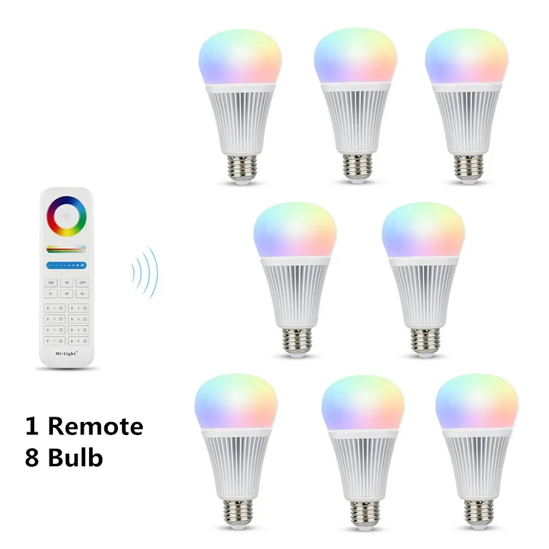 AC110 220V 9W E27 MI Light RGB+CCT LED inteligentná žiarovka 2.4G RF Diaľkové bezdrôtové WiFi Control RGB+Biela+teplá biela LED žiarovka