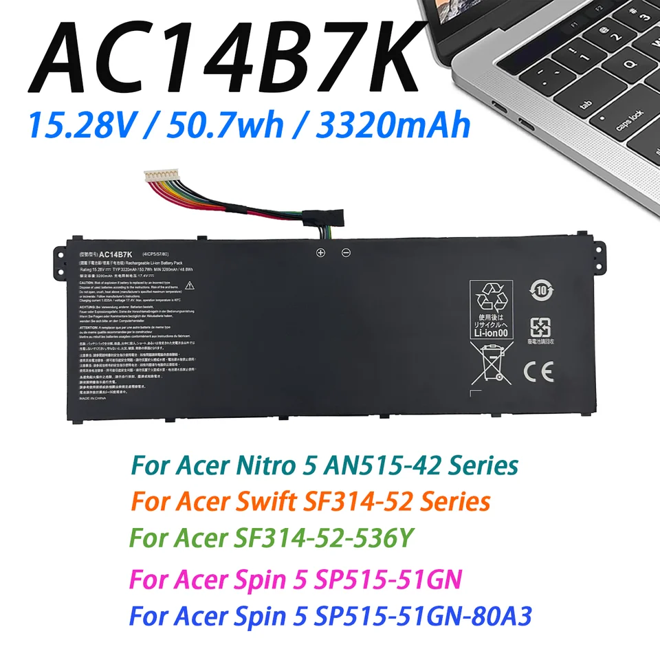 AC14B7K laptop batéria pre Acer Spin SP515-51G SF314-52 SF314-54 AN515-42 SWIFT S30-20 N17W1 N17P3 N17W7 15,28V 3320MAH