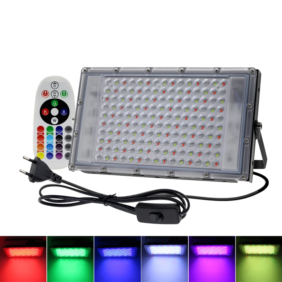 AC220V RGB LED povodňové svetlo 50 W / 100 W / 150 W nepremokavé vonkajšie povodňové svetlo krajina s diaľkovým ovládaním