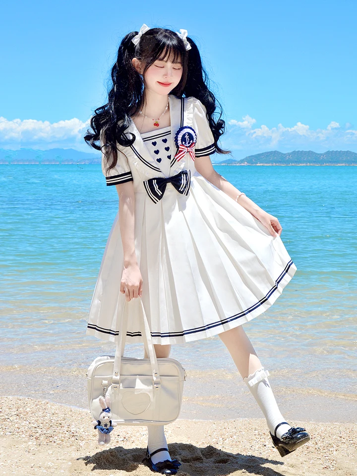 Academy Style Sailor Uniforma Lolita JK Uniforma Girl letné námorné šaty šaty japonské sladké dievča plážové šaty