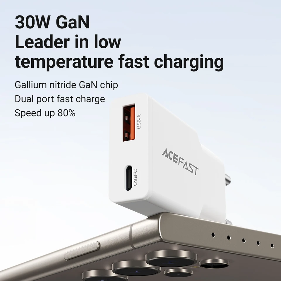 Acefast EÚ 30W Gan Ultra Thin Rýchle nabíjanie USB C Phone Charger pre iPhone 16/15 Pro Max PD QC3.0 Cestovný adaptér pre Samsung S24