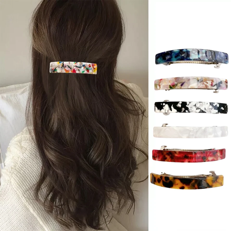 Acetát Spring Clip Tortoiseshell vlasový klip Elegantné ženy dlhé barrette obdĺžnik Hairpins Hairgrips Vintage Kairové príslušenstvo