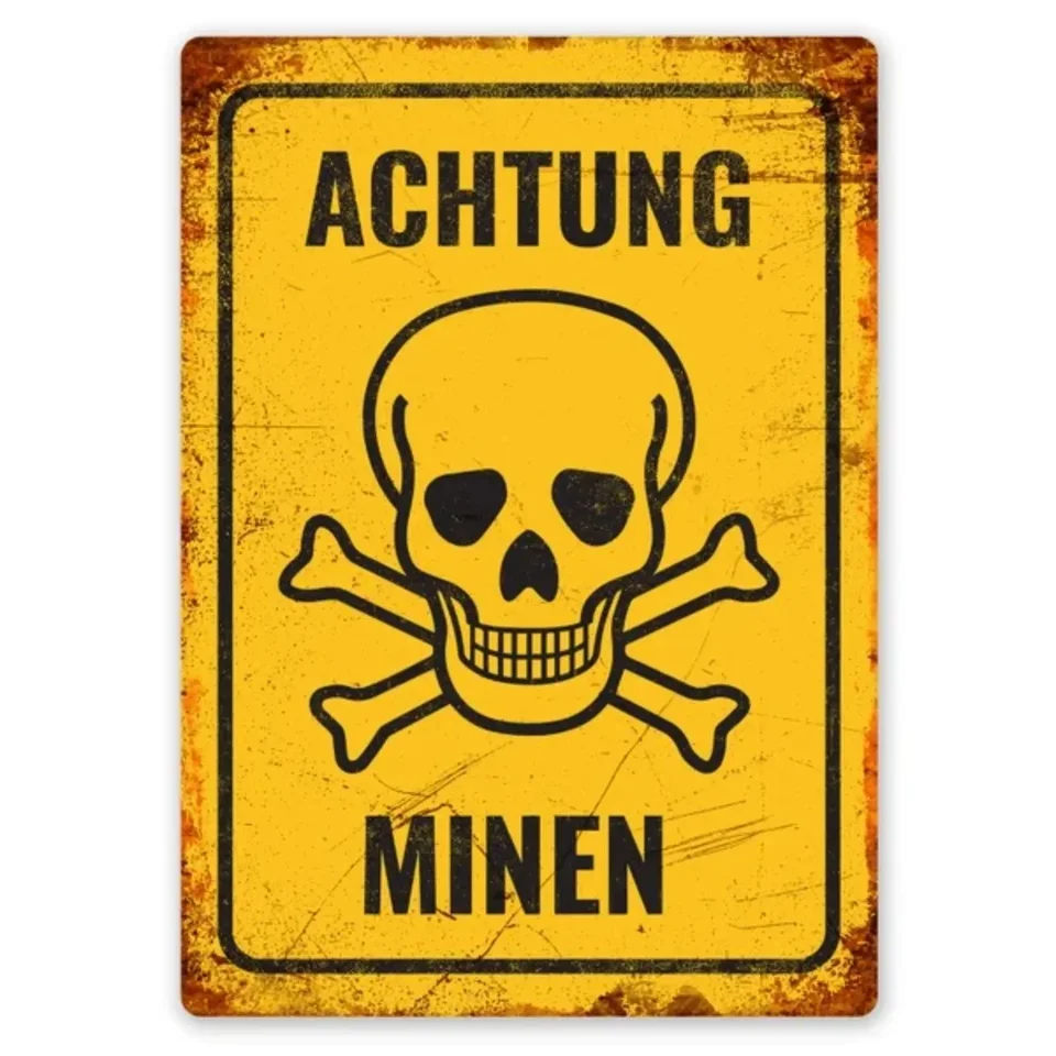 Achtung Minen Tin Sign Art Decotion Decotion, Vintage Hliník retro kovový znak, železná maľba