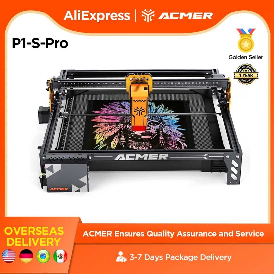Acmer Laser Engraver P1 S Pro 6W s WiFi App 72 W Laser Cutting Stroj pre akrylový drevený panel drevársky výroba stroja na drevo