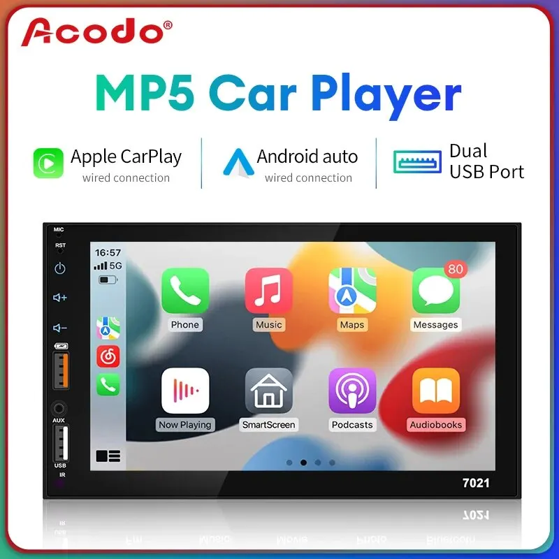 Acodo Dual USB 7inch CarPlay Android Auto Capacitive Screen Full Touch HD CAR MP5 prehrávač USB Bluetooth TF Card Card Touch