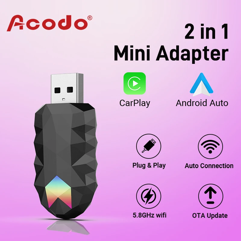 Acodo Nový bezdrôtový CarPlay Adapterweless Android Auto Adapter RGB 2 v 1 pre Mazda Subaru Citroen Audi Mercedes Kia Ford Opel