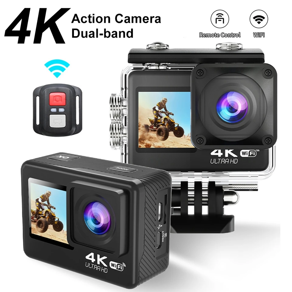 Action Camera Q60ar 4K 30fps 24 MP WiFi 170 ° so širokouhlým uhlom iba s dvojitou obrazovkou Videokamera 30 m pod vodou vodeodolná kamera