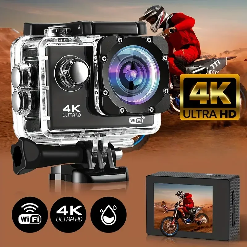 Action Camera Ultra HD s nahrávaním videa, nepremokavou kamerou, športovým fotoaparátom, 4K, 30 snímok / s, WiFi, 2,0 