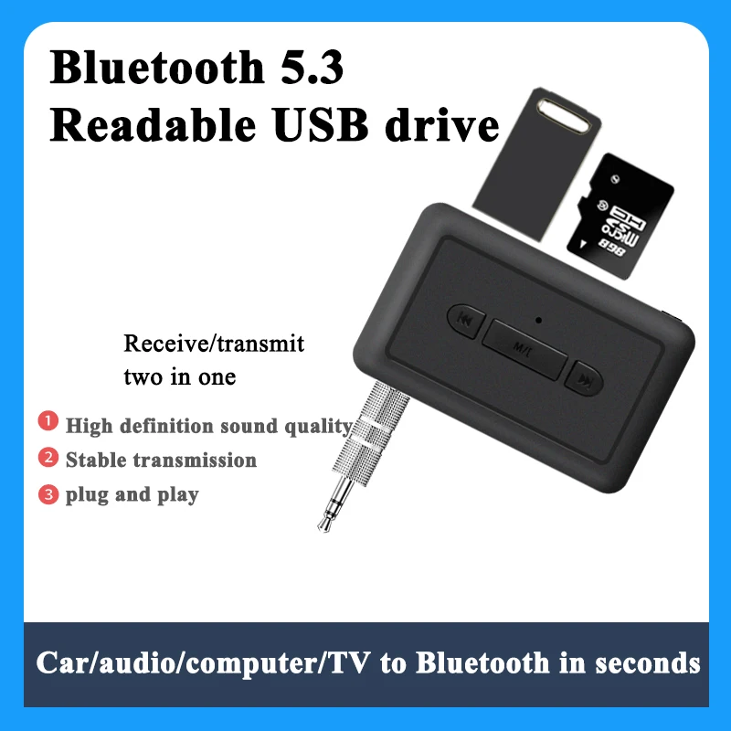 Adaptér auta Bluetooth 5.3 Adaptér prijímača 3 v 1 mp3 bezdrôtový prehrávač Audio Aux Preverzia 3,5 mm Jack Support U Disk TF karta