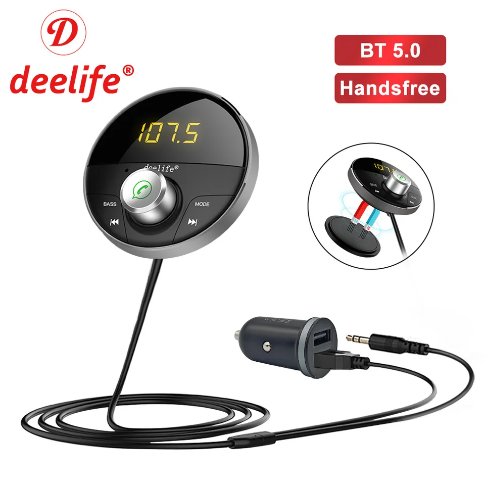 Adaptér DeeLife Bluetooth Aux v aute Handsfree Kit BT 5.0 Audio prijímač pre automatické telefónne ruky bezplatný Carkit FM vysielač FM
