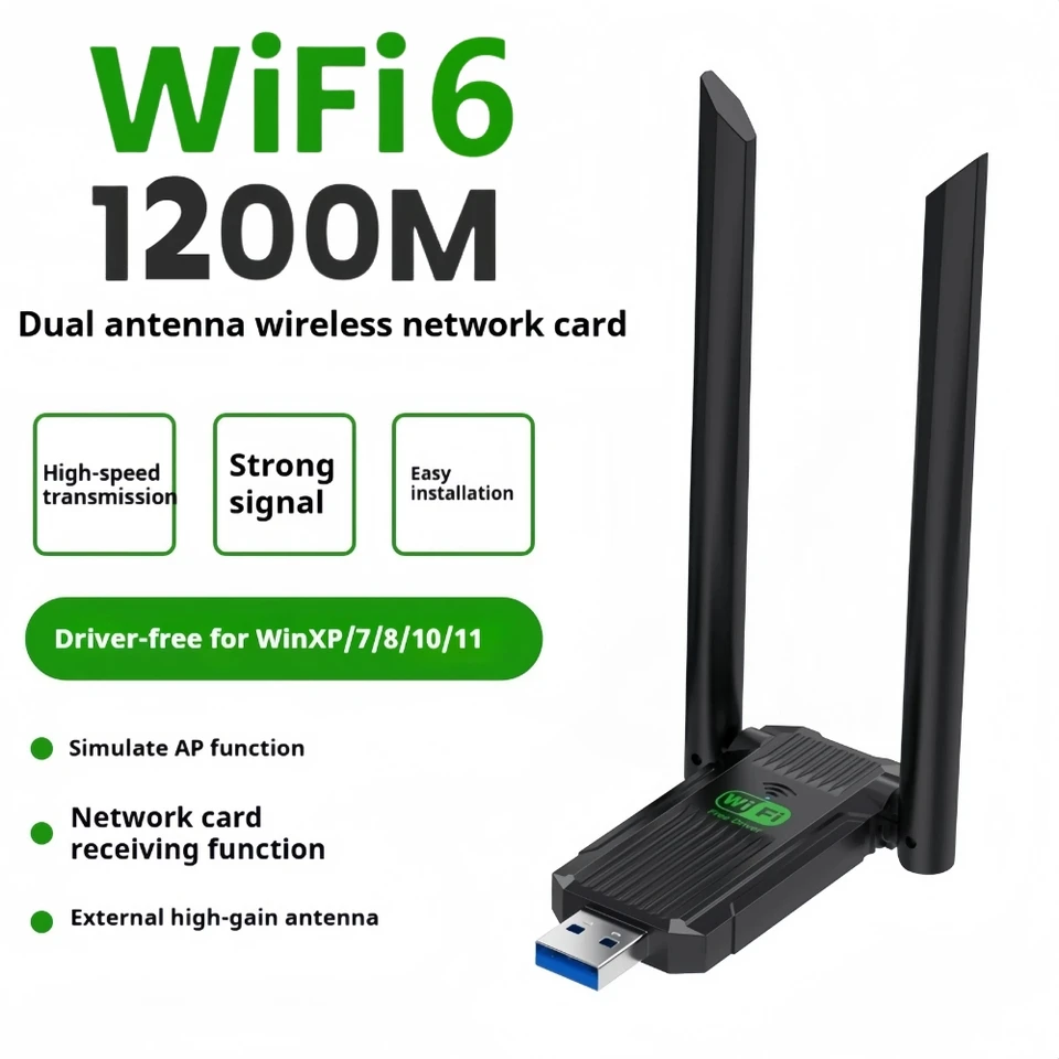Adaptér Dual Band USB WiFi 1200 Mbps 2,4 GHz 5GHz WiFi s 2 anténnymi počítačmi PC Mini Computer 600 Mbps Prijímač sieťových kariet