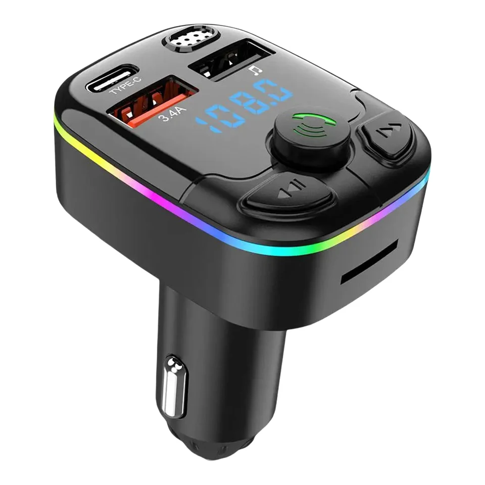 Adaptér hudobného adaptéra automobilu Bluetooth kompatibilný 5.0 Farebné okolité svetlo Hands-free mp3 prehrávač Radio Can Quick Charger Audio MP3 prehrávač