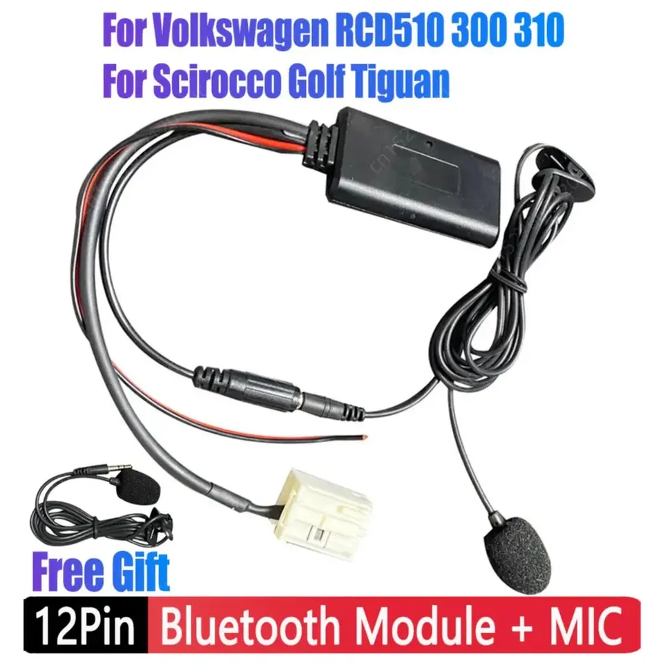 Adaptér modulu modulu Bluetooth Radio Stereo Aux Cable Adapter 12pins pre VW Volkswagen RCD510 300 310 Scirocco Golf