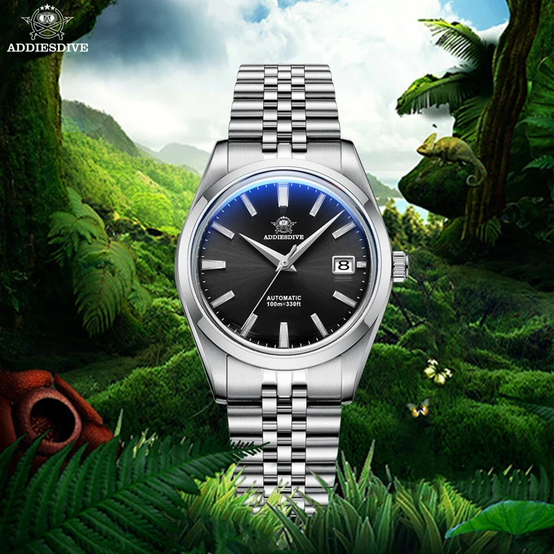 Addiesdive 39mm Men hodinky z nehrdzavejúcej ocele Bublinové zrkadlo Dátum Dátu