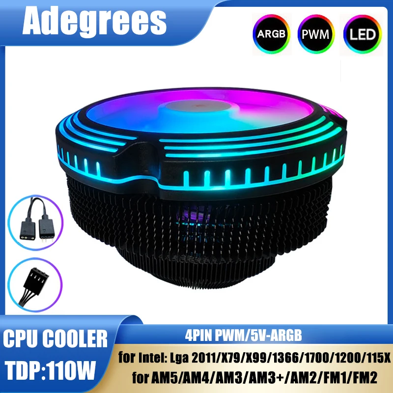 ADEGREES ARGB CPU vzduchový chladič 4pin PWM 120 mm CPU ventilátor pre Intel LGA 1150 1151 1155 1156 1366 1700 2011 X99 X79 AMD AM3 AM4 AM5