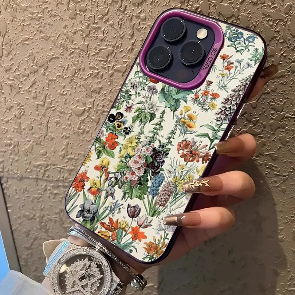 Adolphe Millot fleurs a telefónny puzdro IMD farebná strieborná škrupina pre iPhone 16 15 14 13 12 11 Pro Max Plus