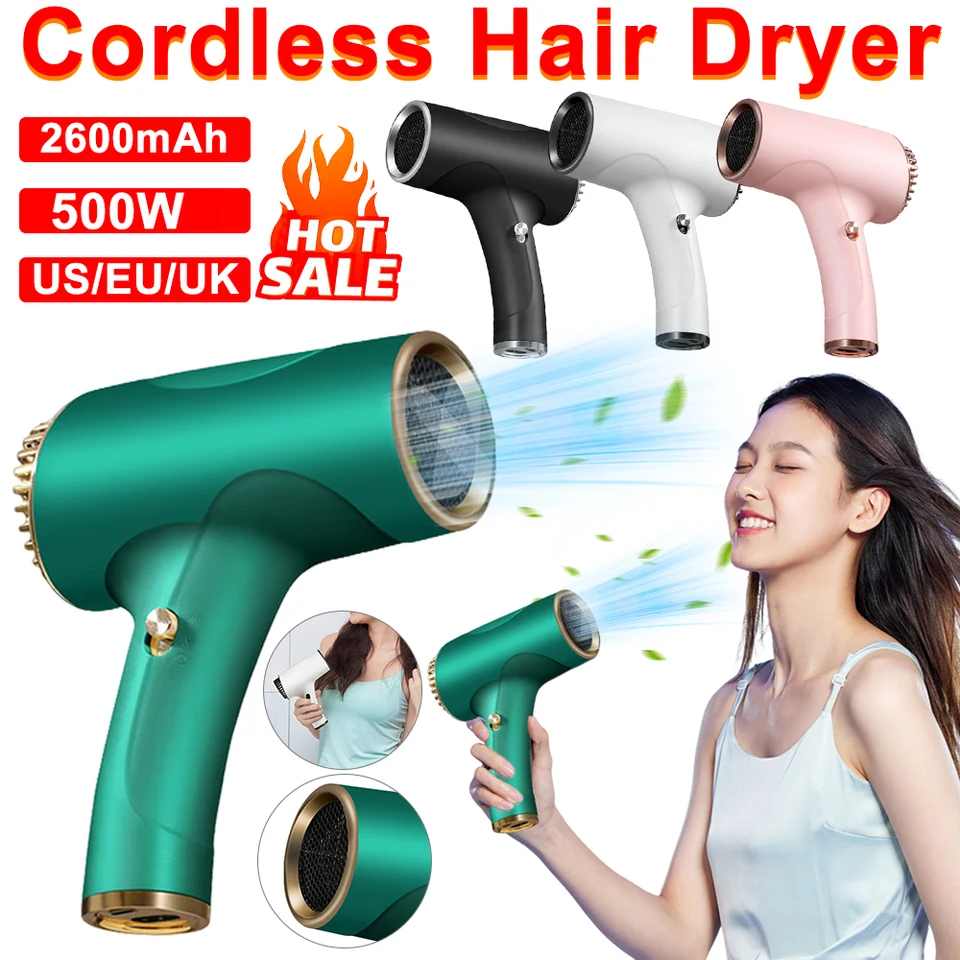 Adreless Anion Blower 40/500 W Prenosné šikovné sušič vlasov 2600 mAh USB Nabíjateľné 2 prevodové koláče pre cestovné domáce internáty