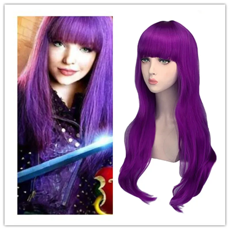 Adrey Evie Evil Mal Cosplay kučeravé dlhé vlnité parochňu Party Halloween Purple pre deti maskovace potomkovia s priamymi ranami