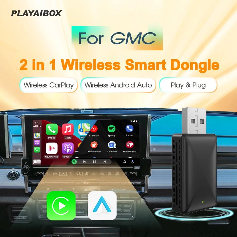 ADROID AUTO Wireless CarPlay Adapter 2in1 Smart Dongle Play & Plug pre GMC Canyon Sierrasierra Hdyukon Yukon XL Acadia Terrain