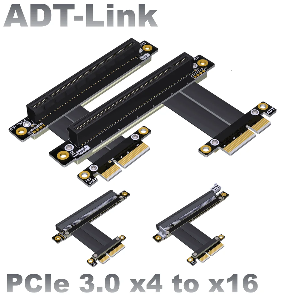 ADT-Link PCIe 3.0 x4 až x16 Riser Cable Muž a adaptér pre grafické karty rozšírenie Gen3 Plná rýchlosť so 4pin SATA káblom