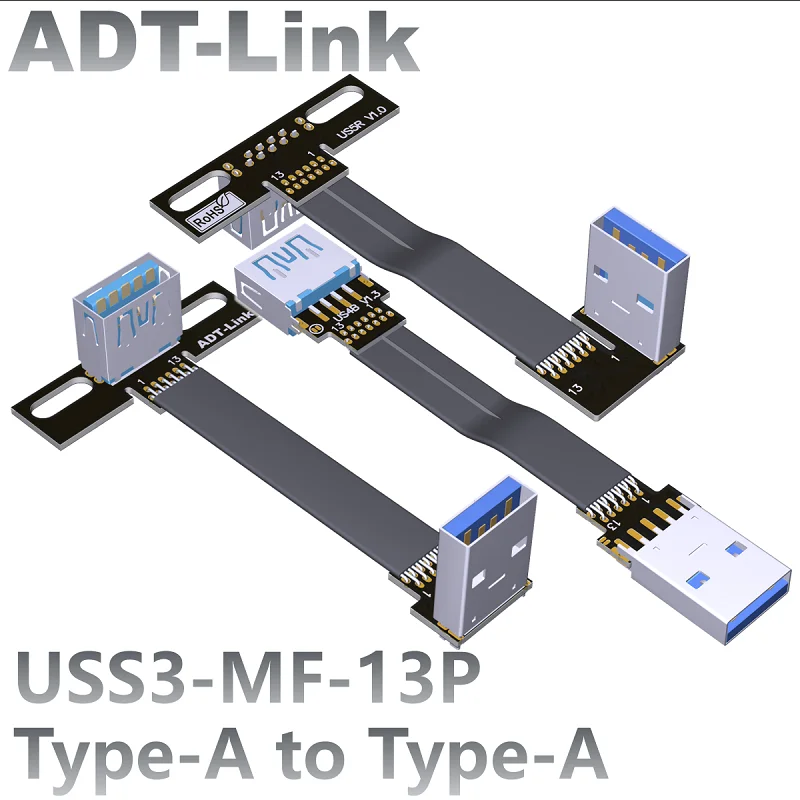 ADT-Link USB 3.0 Rozšírenie plochých dátových káblov Muž na ženské údaje Flexibilný pravý predlžovací kábel USB 3.0 Predlžovací kábel 1/2/3 m