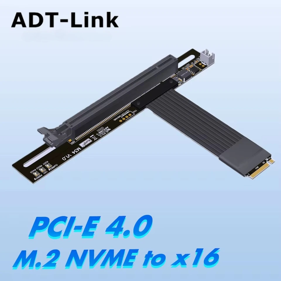 ADT PCIe X4 4,0 M.2 NGFF NVME to X16 Riser Adapter pre PCIE X16 NVIDIA/AMD Grafické karty na M.2 (Ultra SSD M-KEY) NVME rozšírenie