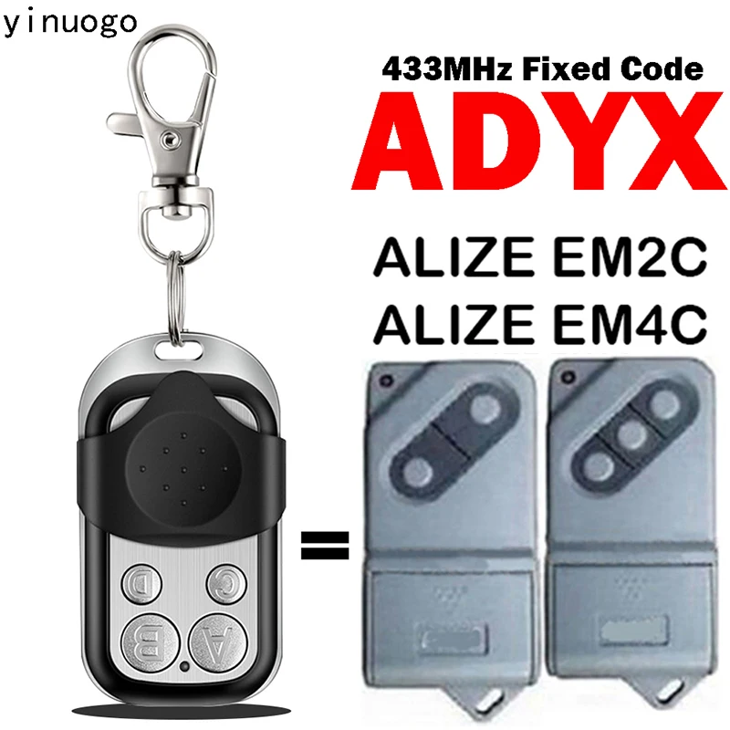 ADYX ALIZE EM2C EM4C Garážové dvere diaľkového ovládača duplikátora 433.92MHz pevného kódu tvárou v tvár klonu diaľkového ovládača otvárač brány