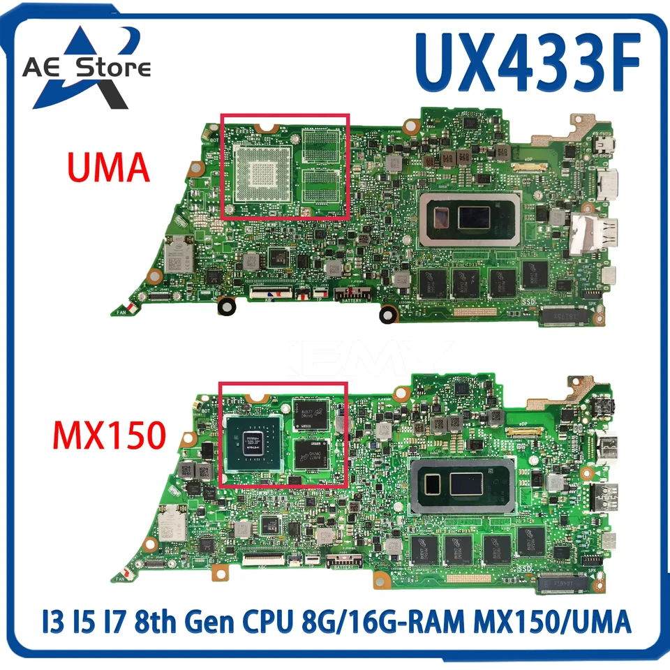 AE UX433F hlavná doska pre ASUS ZenBook 13 UX433FN UX433FA U4300F LAPTOP Základná doska i3 i7 8. gen CPU 8G/16G-RAM MX150/UMA
