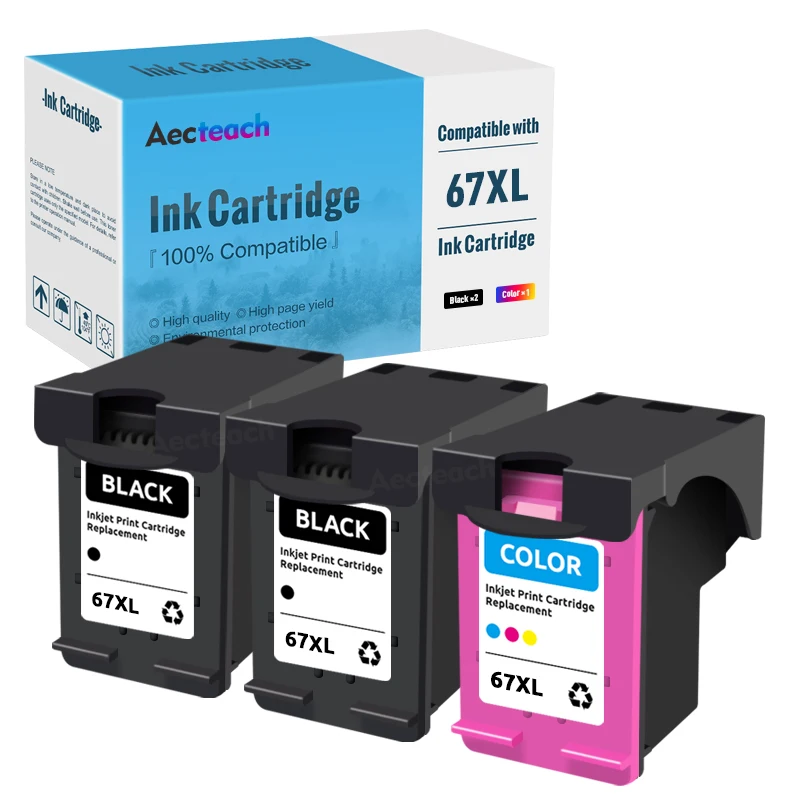 AECTEACH 67XL Atramentová kazeta pre HP 67 pre HP67 pre HP67XL Deskjet 2723 2721 2700 6020 6052 6055 6420 6452 Deskjet 4140 TLAČ