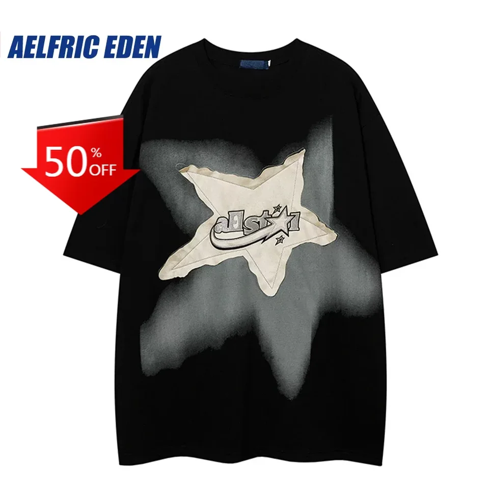 Aelfric Eden Nepravidelná hviezdna aplikácia Tshirt 2023 Men Hip Hop Streetwear Punk T tričko móda Y2K Harajuku Cotton Loose Tee Tritko tričko