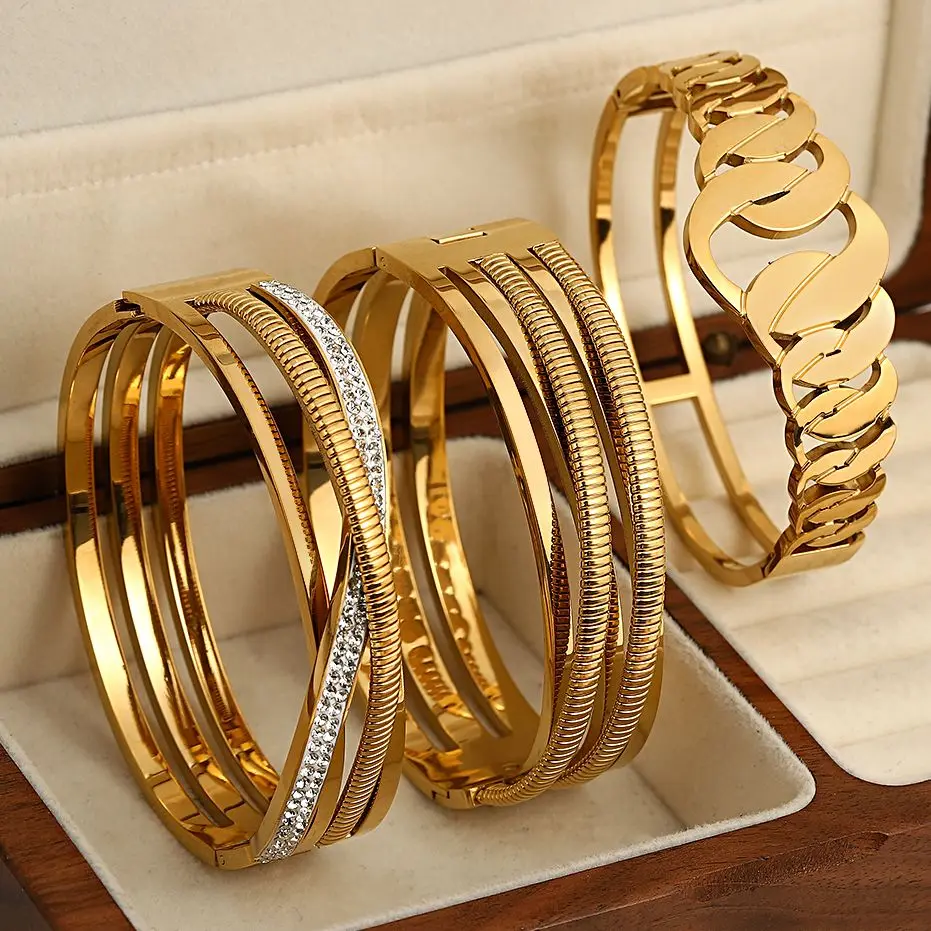 Aensoa 316L z nehrdzavejúcej ocele duté geometrické náramky so širokými manžetami pre ženy nový trend 18k zlaté šperky darček Pulsera