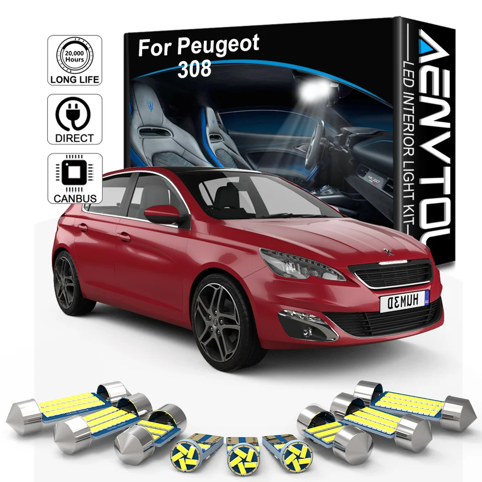 Aenvtol Canbus pre Peugeot 308 T9 Hatch SW CC 2008 2009 2010 2011 2014 2015 2017 2018 2020 KITS Automatické LED interiér Dome Lights Kits