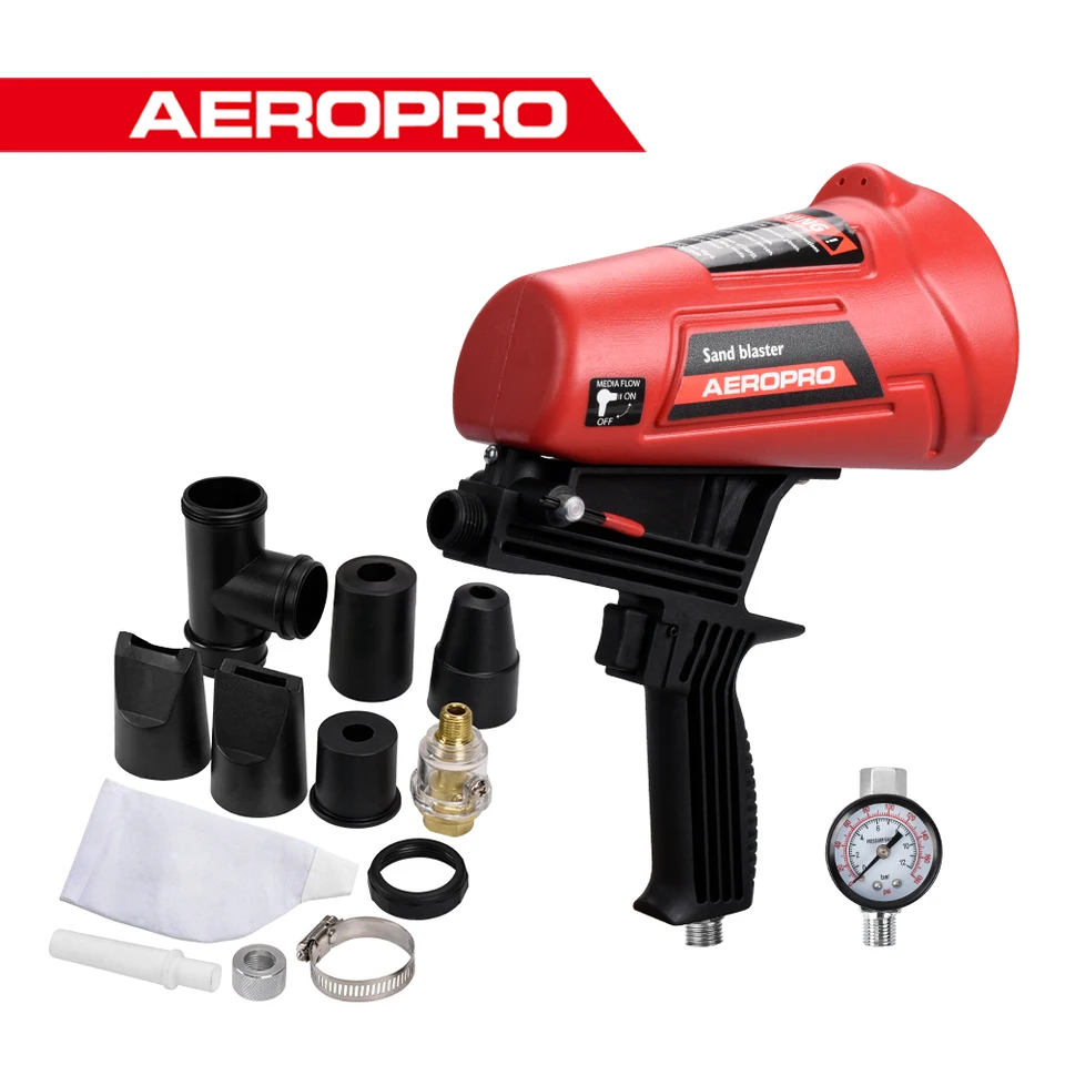 Aeropro Air Sand Blaster Gun Kit Súprava striekajúci pištoľ ručný pneumatický výbuch pištole na odstránenie farby, kovový odstraňovač hrdze