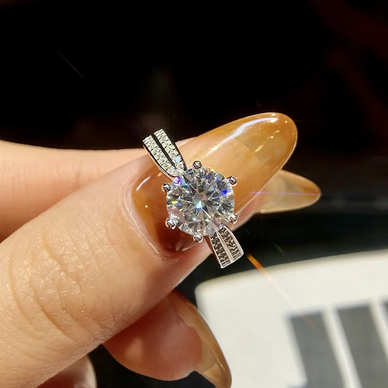Aeteey Moissanit Diamond Šesť hrotových prsteňov D farba 1ct Real 925 Sterling Silver pre ženy Svadobné jemné šperky RI019