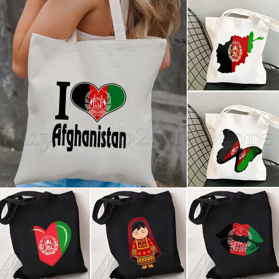 Afganská vlajka srdcová mapa Country Map Afghanistan Motýfly roztomilý darček Ženy plátno rameno tote taška nakupujúci opakovane použiteľnú bavlnu kabelku