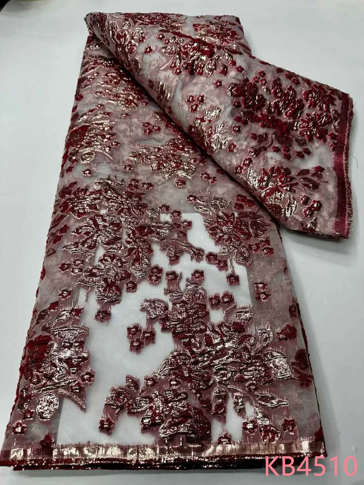 Africa Lace Fabric, 5 yardov, vysoko kvalitný 2024 Brocquade Brocade, biela damaska, organza, na svadobné šaty KB4510