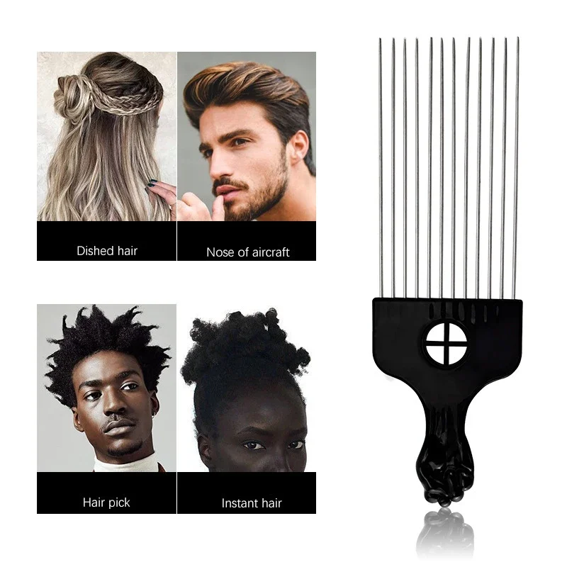 Africká päsť Combbarbershop Brush Black Perm Pick Haircomb Styling Styling Steel Needle Comp Professioanl Pánske kaderníctvo Kaderné nástroje 6style