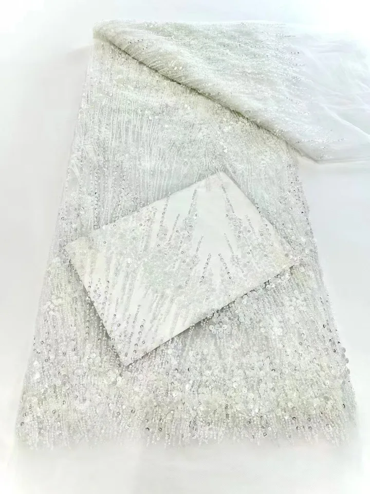 Africká čipkovaná látka 5 yardov Vysoko kvalitná biela africká čipkovaná látka Lace Lace Luxury Luxusné elegantné večierky Šaty
