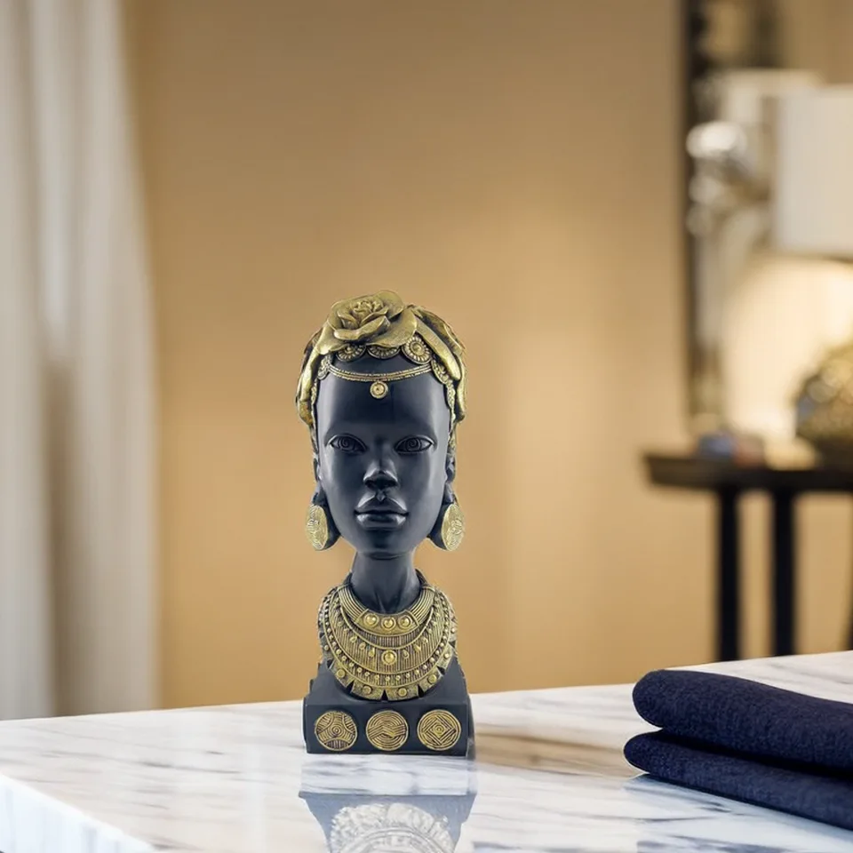 Africká žena hlava socha živice umelecké ornament Exotické dámy poprsie socha domáca pracovná plocha knižnica dekoratívna vínna skrinka Ozdob