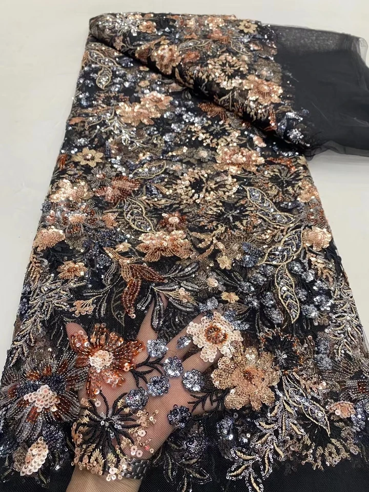 Africké nigérijské flitre výšivky Tull Lace Lace, šitie, korálkové kamenné šaty, vysoko kvalitné, 5yardov, 2024 DP0301