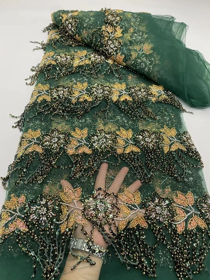 Africké nigérijské flitre výšivky Tull Lace Lace, šijacie korálky Stone Prom šaty, vysoká kvalita, 5 rokov, 2025 DP0333