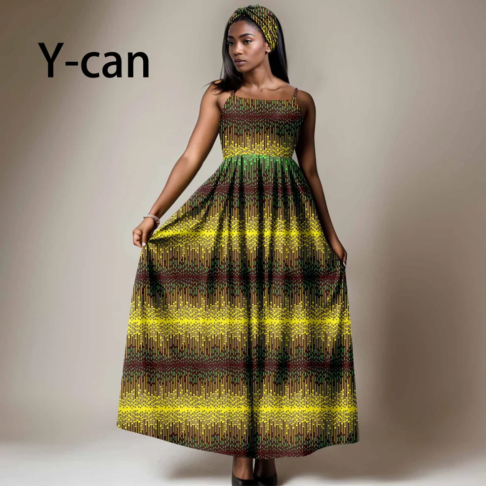 Africké oblečenie pre ženy sexy dashiki ankara tlačené šaty s nožnicou s čelenkou bazin riche girl dáma dátum svadobný outfit y2325098